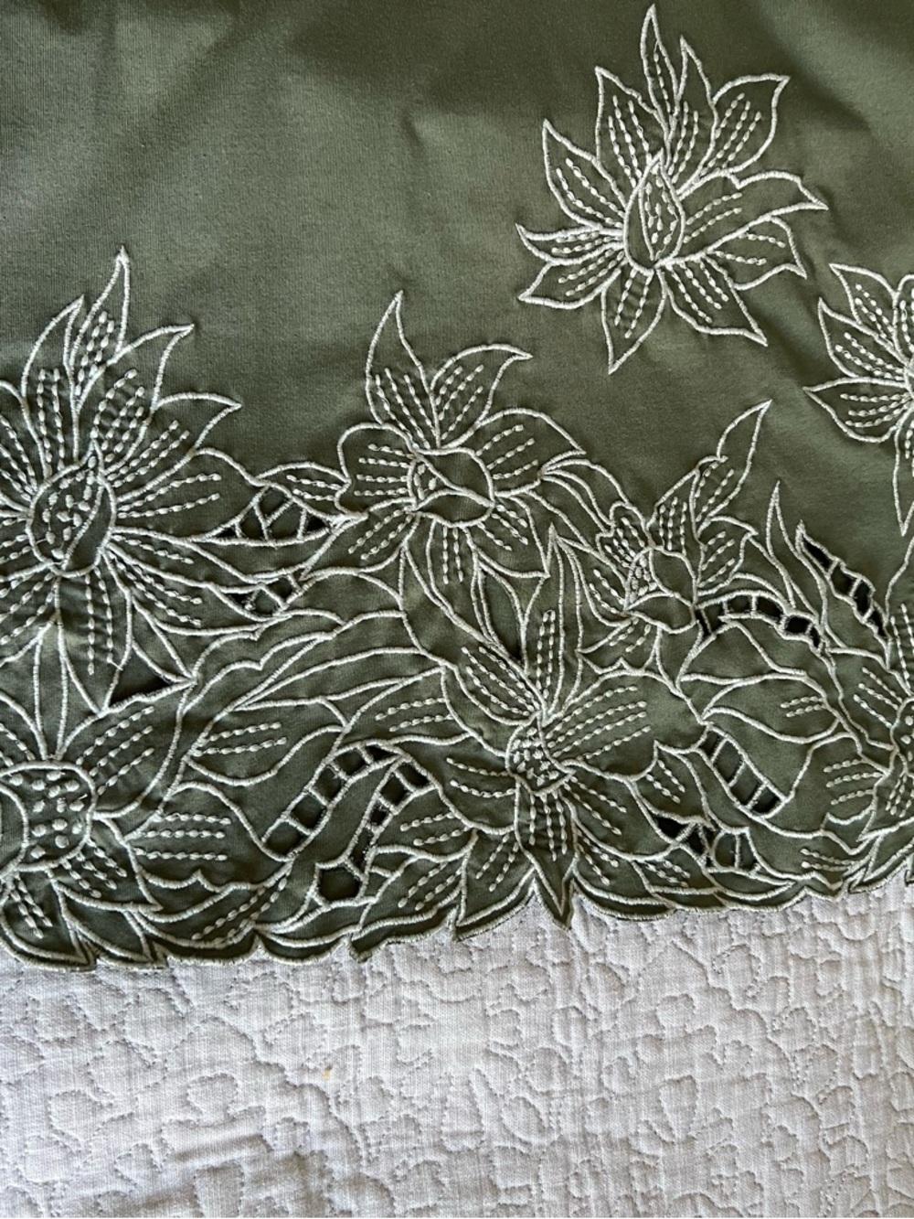 Anthropologie Olive Green Embroidered Cutwork Short Sleeve Top - Picture 6 of 8